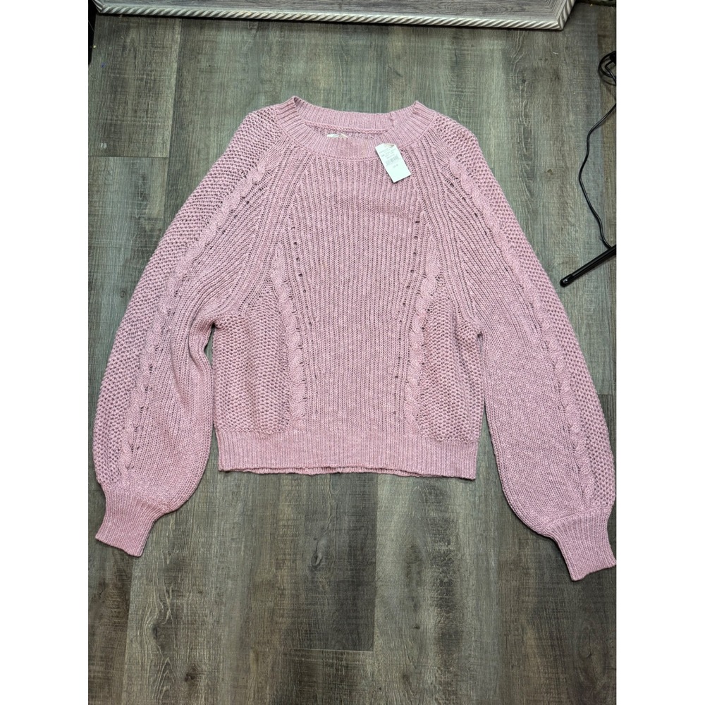 American Eagle Pink Cable Knit Balloon Sleeve Sweater NWT Medium 0348-2331